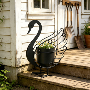 <span class=keywords><strong>Vase</strong></span> décoratif en fer forgé en forme de cygne, grande capacité, <span class=keywords><strong>pour</strong></span> la maison, le jardin, décoration extérieure, pot de fleurs, support <span class=keywords><strong>pour</strong></span> plantes en fer - Product Image 2