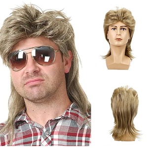 Perruque Mullet <span class=keywords><strong>Homme</strong></span> en Gros, <span class=keywords><strong>Cheveux</strong></span> Bouclés Bruns, Fibre Haute Température, Peut Être Permanente et Teintée, Perruques Vintage Années 80 pour Cosplay - Product Image 3