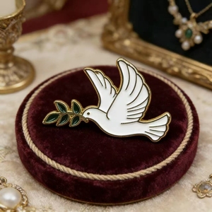 <span class=keywords><strong>Broche</strong></span> Colombe Blanche avec Branche d'<span class=keywords><strong>Olivier</strong></span>, Épinglette en Émail Symbole de Paix - Product Image 2