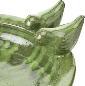 Ciotola per il bagno d'acqua della fauna selvatica in ceramica rotonda verde per l'alimentazione degli uccelli in giardino all'aperto - Product Image 4