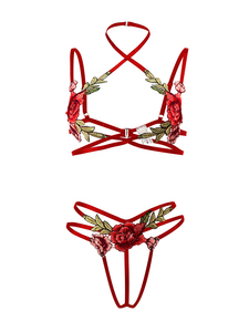 Biancheria intima Sexy all'ingrosso biancheria intima a tre punti Sexy tuta ricamo Lingerie cava passione Lingerie caldo all'ingrosso reggiseno trasparente - Product Image 5