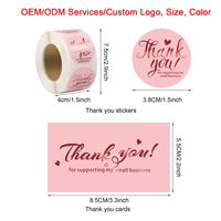 Logo personnalisé Vente en gros en vrac Carte de remerciement de luxe en feuille d'or rose pour le soutien aux petites entreprises avec autocollant de remerciement