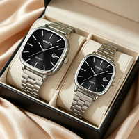 Montre à quartz rétro carrée en acier inoxydable avec fenêtre de date, minimaliste, unisexe, pour étudiants, usage quotidien, bureau et trajets domicile-travail
