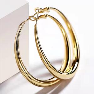 Grandes boucles d'oreilles en acier inoxydable doré pour femmes Grand cercle surdimensionné Déclaration Géométrique Style Vintage <span class=keywords><strong>Cadeau</strong></span> pour elle - Product Image 2