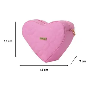Sac bandoulière matelassé en PU rose spectaculaire en forme de cœur avec fermeture éclair pour femme, idéal pour l'hiver et l'usage quotidien - Product Image 3