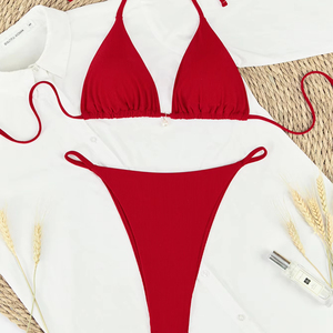 Vente en gros d'usine, ensemble de bikini sexy pour femmes, petit maillot de bain à côtes, deux pièces, avec motif imprimé, vêtements de plage - Product Image 1