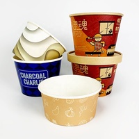 Bol en papier jetable à emporter, double revêtement PE, 500ml, 750ml, 1000ml, pour fruits, nouilles, soupes, glaces, riz, salades, avec couvercle plat ou en dôme