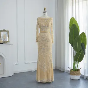 Lscz143 Luxury Beading Tassel Dubai Evening Dresses Muslim Women Long Sleeve Prom Formal Gowns For Wedding Party Guest