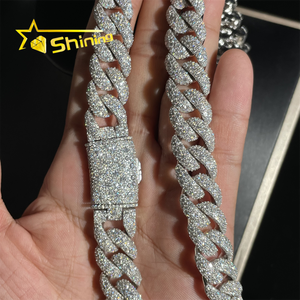 Cadena de Eslabón Cubano de Moissanita Iced Out de 14mm en Plata Esterlina 925 para Hombre, Joyería Hip Hop con Engaste de Mosaico que Pasa la Prueba de Diamantes - Product Image 1