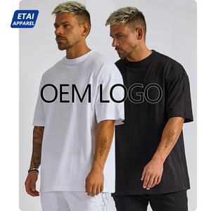 T-shirts vintage surdimensionnés personnalisés pour hommes poids lourd lavé à l'acide col rond 100% coton Style formel noir pierre lavé - Product Image 5