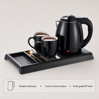 Bouilloire électrique sans fil avec plateau 1,2 L 1350 W, base dissimulée en acier inoxydable 304, plateau ABS noir mat, arrêt automatique