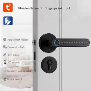 图雅球形家用木门指纹密码锁分体式黑色门把手内门门把手 - Product Image 1