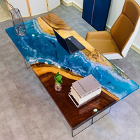 Table en noyer sur mesure à prix de gros, plateau en bois massif, table en résine époxy et ensemble de chaises