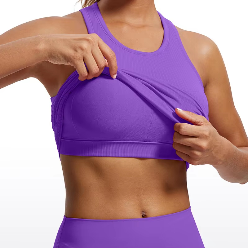 High Quality Lightweight Breathable Women's Fitness Tops Double Layer Sportswear Sports Vest With Padded Ribbed Short