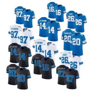 Camisetas de fútbol americano de los Detroit Lions para hombres, mujeres y jóvenes, transpirables # 0 Jahmyr Gibbs # 97 Aidan Hutchinson - Product Image 1