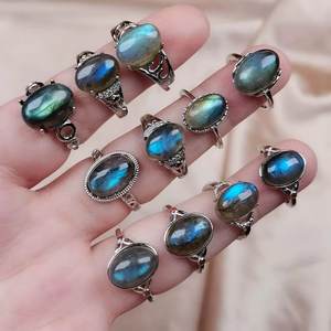 بيع بالجملة خاتم فضي قابل للتعديل أحجار كريمة كريستال طبيعية أحجار كريمة حجر القمر للهدايا مجوهرات أخرى - Product Image 4