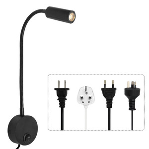 AC 3W LED-Leselampe für Schlafzimmer, Nachtlicht mit flexiblem Schlauch, Wandlampe für Hotel-Bettvorleger - Product Image 6