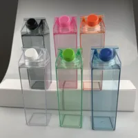 17Oz BPA Free 500Ml 1000Ml Botol Air Berbentuk Karton, Kotak Susu Akrilik Warna Merah Muda Bening Plastik
