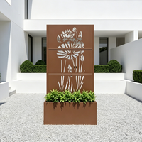 Jardinière surélevée en acier patiné avec treillis, trou de drainage et grande capacité pour patio