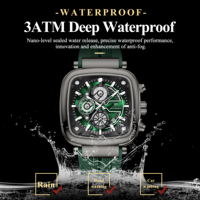Montre pour homme Poedagar 849 de luxe, boîtier carré de grande taille, chronographe à quartz, bracelet en silicone, lumineuse, étanche, directement de l'usine