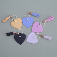 Tanglan Fashion Creatief Schattig Hart Saffiano PU Leder Sleutelhanger Kwast Gepersonaliseerde Metalen Sleutelring Tas Hangende Ornament