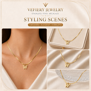 Collier tendance en acier inoxydable couleur argent avec motif lettre pour femme - Product Image 2