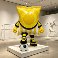 Sculpture de mascotte géante en fibre de verre en forme de sac de chips, statue de joueur de football pour promotion de marque et événementiel