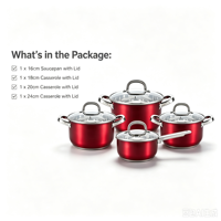 Ensemble de casseroles en acier inoxydable écologiques modernes, casserole, faitout, compatible induction, couvercle en verre, sans revêtement, passe au lave-vaisselle, pour la cuisine à domicile