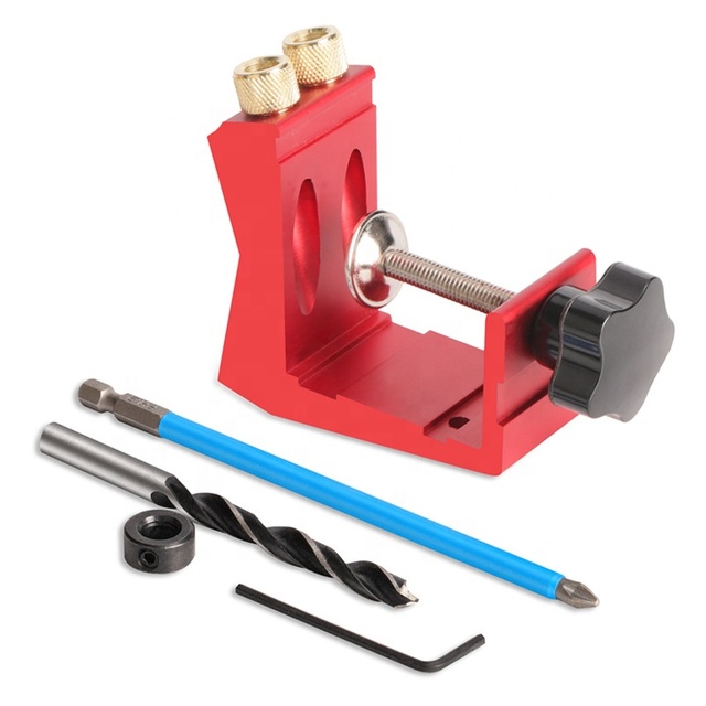 Pocket Hole Jig Kit Woodworking Punch All-Matel Pocket Screw Jig with 3 Drilling Hole Tools
