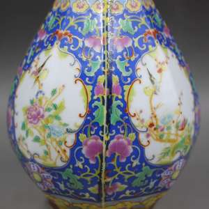 Qing <span class=keywords><strong>Yong</strong></span> Zheng แจกันเซรามิกโบราณ,แจกันโบราณเคลือบสีฟ้าทรงหกเหลี่ยมลายครามคอลเลกชันโบราณ - Product Image 5