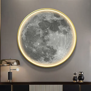Nuovo Stile di Dipinto Decorativo <span class=keywords><strong>Luna</strong></span>, Forma Rotonda in Cristallo e Porcellana con Luce LED, Decorazioni per Soggiorno e Casa - Product Image 5