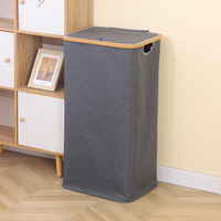 Panier à linge pliable avec couvercle en bambou, panier de rangement pour vêtements sales, poignée, gain de place pour salle de bain, chambre à coucher, dortoir