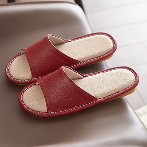 Chaussons en cuir véritable pour hommes, nouveaux, antidérapants, pour l'intérieur, en cuir et lin, sans odeur, avec semelle en tendon de boeuf - Product Image 4