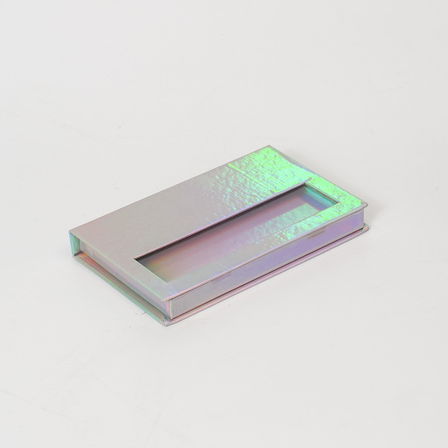 Holographic Paper Press on Nail Storage Box With Transparent Window Flip Top Rectangular False Nail Art Display Packaging Case
