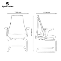 Chaises de réunion ergonomiques modernes SpaceUnited en maille avec base pivotante chromée, cadres blancs et noirs