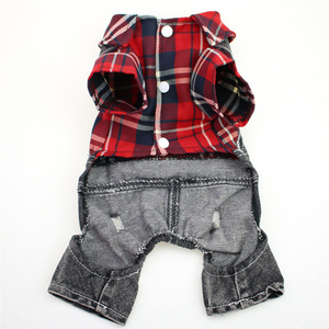 Roupa jeans xadrez para cachorros, calças jeans para cães pequenos primavera - Product Image 3