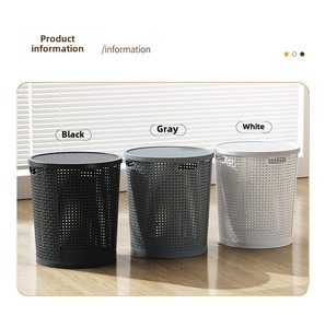 plastic <strong>rattan</strong> <strong>storage</strong> basket for laundry, assembled small circular large capacity basket <strong>with</strong> <strong>lid</strong>, great organizer in home - Product Image 6