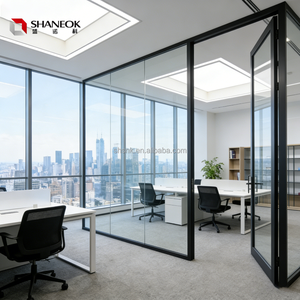 Cloison de séparation en verre sans cadre haute définition, cloison modulaire en verre trempé insonorisé en aluminium, cloison de bureau en verre - Product Image 1