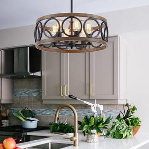 American Retro moderno pendente di casa <span class=keywords><strong>luce</strong></span> nera lampadario in legno grano di metallo per cucina camera da letto ristorante illuminazione centrale - Product Image 4