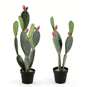 Plante artificielle <span class=keywords><strong>en</strong></span> <span class=keywords><strong>pot</strong></span> réaliste de type cactus, style figue de Barbarie avec des boutons roses, idéale pour la verdure de la maison, du bureau, des accents intérieurs - Product Image 3