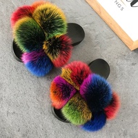 Pantoufles en fourrure de renard/raton laveur à 6 boules, blocs multicolores, personnalisé, livraison en vrac