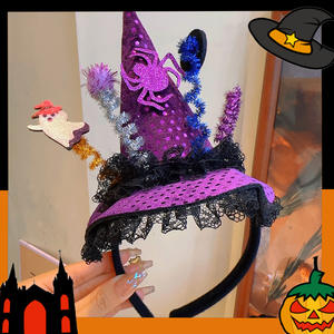 Chapeau magique de sorcière d'<span class=keywords><strong>Halloween</strong></span> Bandeau Coiffe drôle en dentelle Nouvelle arrivée Décorations de fête pour le <span class=keywords><strong>maquillage</strong></span> - Product Image 6