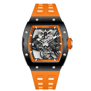 Men's Tonneau <b>Skeleton</b> Tourbillon Mechanical <b>Watch</b> 316L Stainless Steel Case FKM Fluoroelastomer Strap 5ATM Water Resistant - Product Image 2
