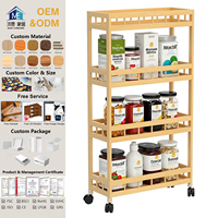 Carrito de Cocina Rodante de Bambú, Carrito de Madera Desmontable, Carrito de Almacenamiento de Múltiples Niveles, Estante de Almacenamiento Tipo Isla, Carrito Utilitario con Ruedas