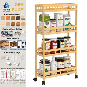 מטבח במבוק גלגול עגלת עץ נשלף האי עגלת אחסון רב שכבתית מדף מדף מדף עומד שירות גלגלי עגלה - Product Image 1