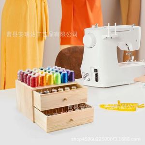 Caja de madera de doble capa para guardar hilos de coser, organizador de madera maciza con cajones, color natural Ard 923 - Product Image 2