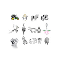 Breloques Pan en Argent Afrique du Sud, 5 Grands Animaux : Protea, Corn Sringbok, Tracteur, Lion, Perles compatibles avec Bracelet Original, Bijoux Berluque