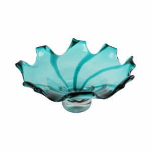 Ciotola Decorativa in Vetro Soffiato Artigianale Turchese con Bordo Nero, Centrotavola per Tavolino da Caffè, Soggiorno, Arredamento Casa - Product Image 3