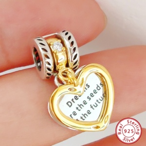 Dijes de Corazón con Certificación GDTC de la Marca HaYa para la Fabricación de Joyas, Dijes de Plata de Ley 925 al por Mayor, Estilo Pan, Dijes DIY Dora, Moda Unisex - Product Image 2