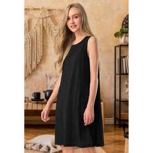 Vestido de lana sin mangas para mujer Sioro, cuello redondo, corte holgado, largo hasta la rodilla, informal, liso, con bolsillos, transpirable, para verano - Product Image 3